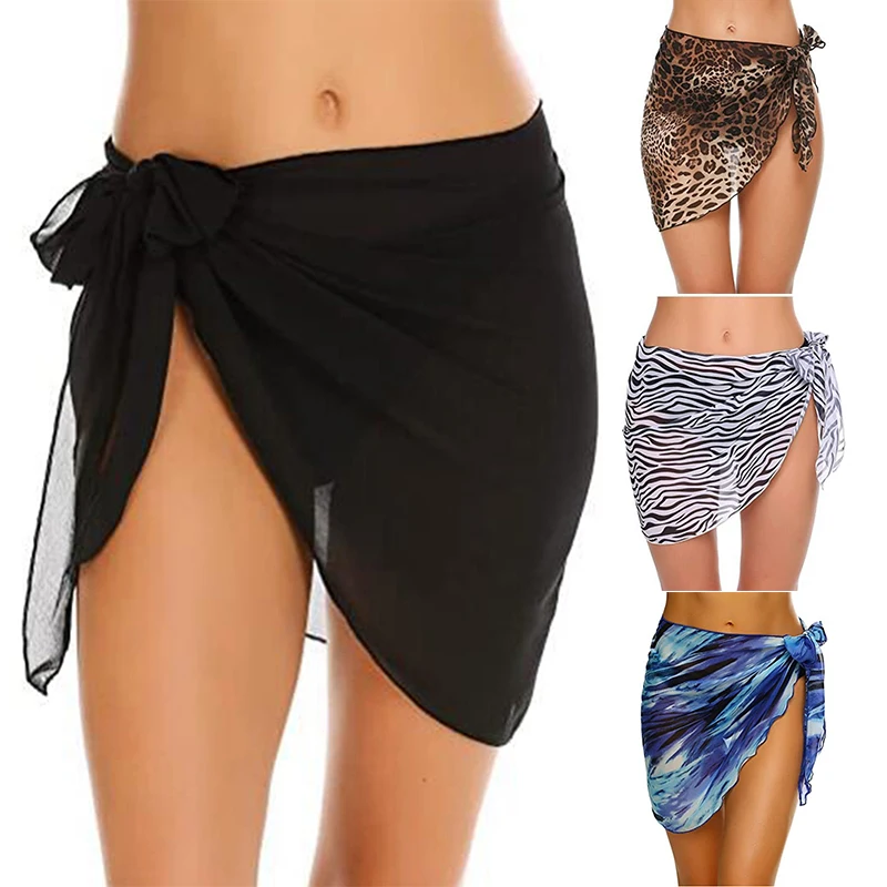 

Newly Women Swimwear Short Sarongs Wrap Beach Holiday Swimwear Accessories See-through Sheers Bikini Chiffon Cover-Ups 2021