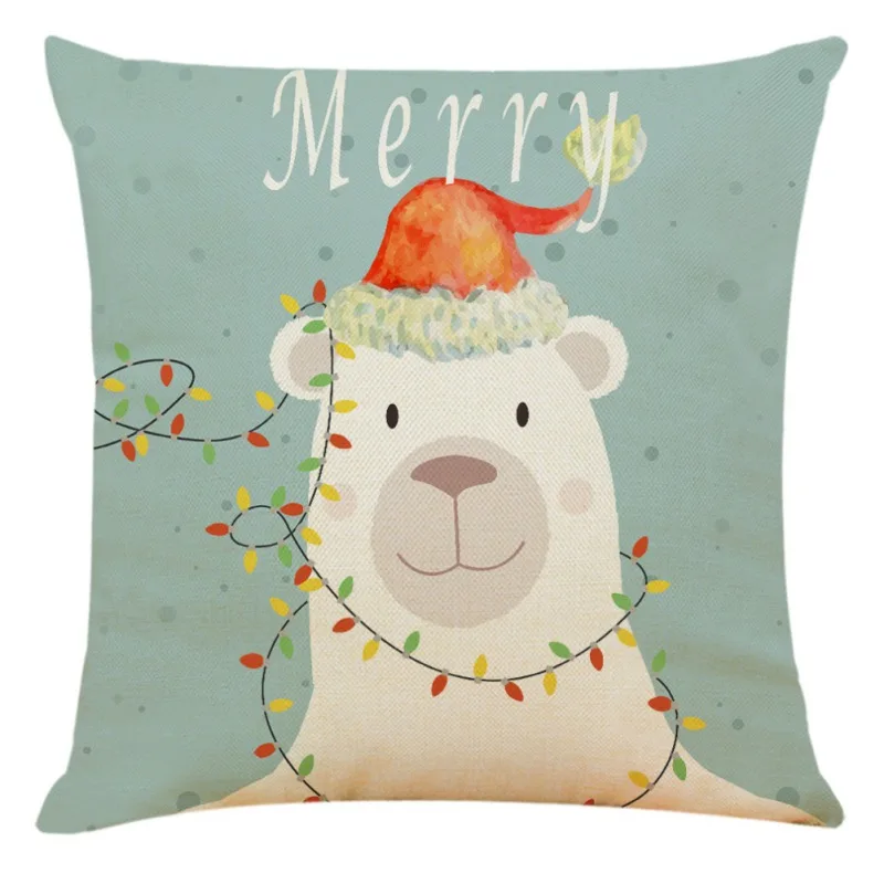 Cute Cartoon Linen Christmas Santa Claus Elk Throw Pillow Case Cover 45x45cm Merry Christmas Decorative Pillowcases