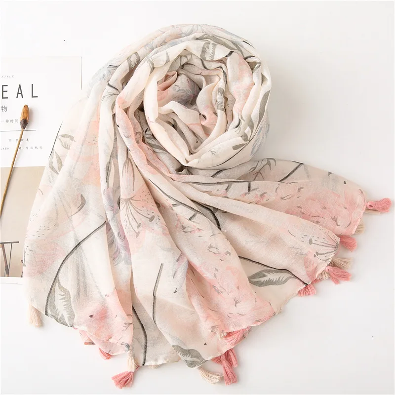 Новинка 2021 шарф с цветочным принтом мусульманские хиджабы кисточками модные