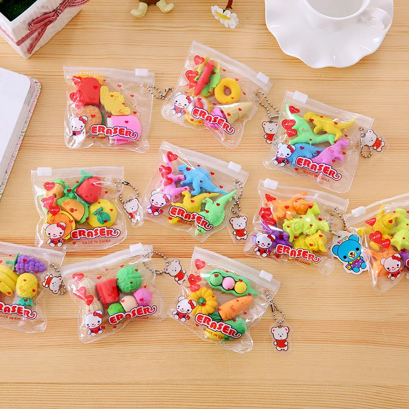 6 Set Animal Fruit Cake Ice Cream Kids Erasers Korean Cute Rubber Erasers Student Prizes Gifts Student Office Supplies Wholesale