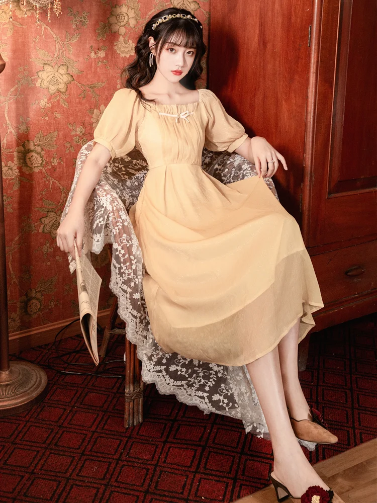 

French style restoring ancient ways led light yellow dress