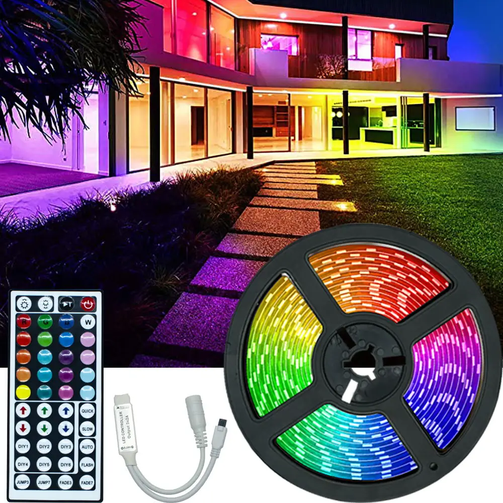 

Светодиодная лента RGB SMD 5050 с инфракрасным управлением, водонепроницаемая, 12 В постоянного тока, 5 м, гибкая лента для украшения гостиной, пул...