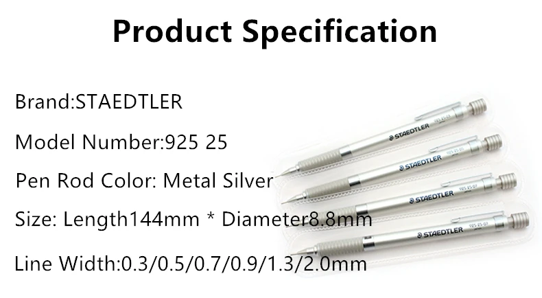 Германия STAEDTLER 925 25 механические карандаши Профессиональный разработки металлическая ручка стержень 0,3/0,5/0,7/0,9/1,3/2,0 мм