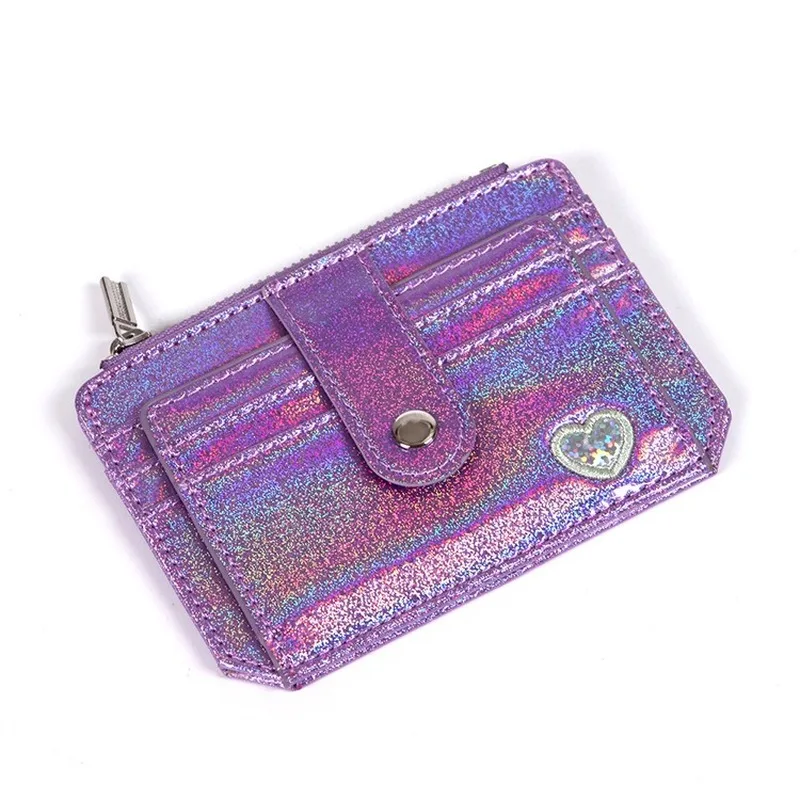 

RFID Blocking Small Slim Card Holder Wallet with Zipper Coin Pocket Pink Luxury 2021 Porte Feuille Femme Luxe Billetera Mujer