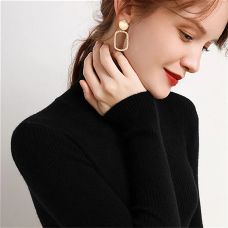 

2021 New Turtleneck Sweater Women's Slim Fall/Winter Female Big Size Turtleneck Short Black Long Sleeve Tight Knitted Sweater 43