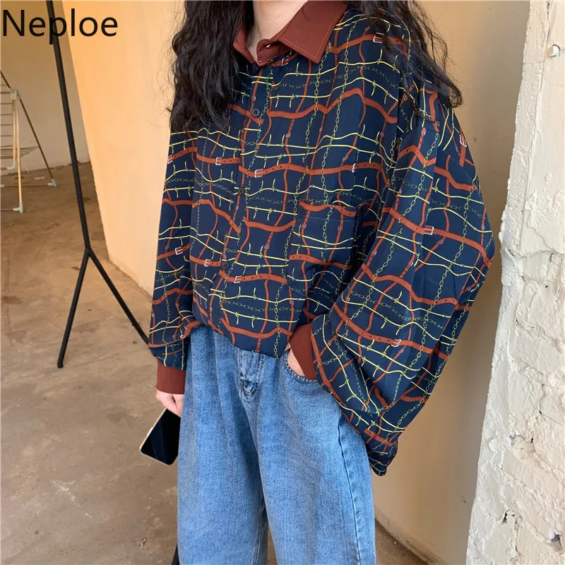 Neploe Kong style женские рубашки с принтом винтажные однобортные блузки длинным