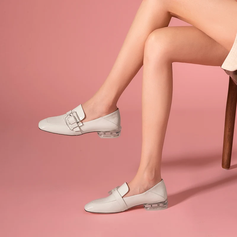 Женские лоферы без застежки BeauToday из лакированной кожи с квадратным носком