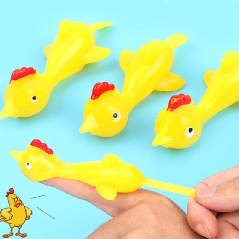 

12pcs Funny Laugh Rubber Chicken Stretchy Flying Turkey Finger Birds Sticky Fidget Toy For Kids Adults