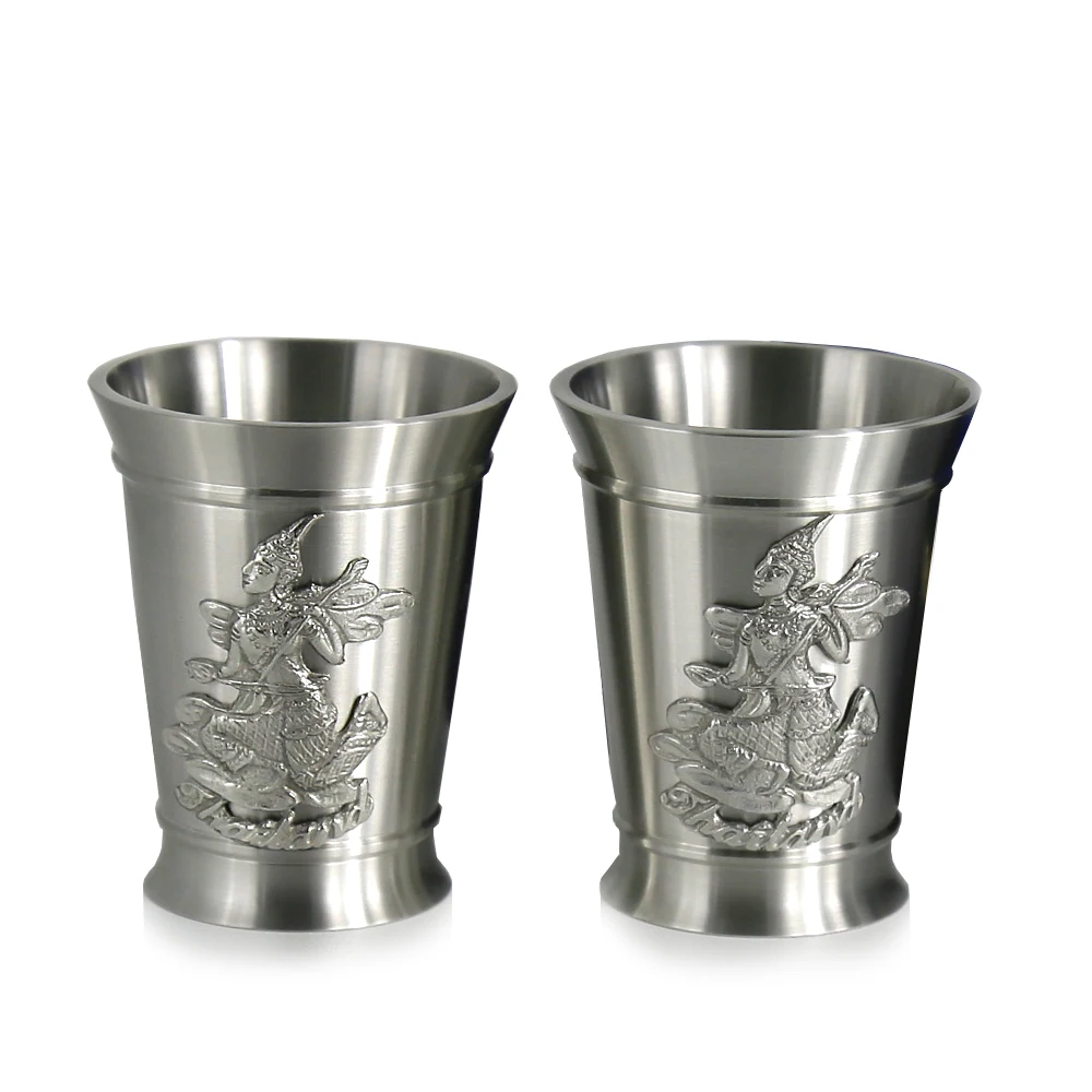 

Oriental Pewter - Liquor Cup Pewter Pure Tin 97% Lead-Free TBB04 Beautiful Embossed Handmade in Thailand