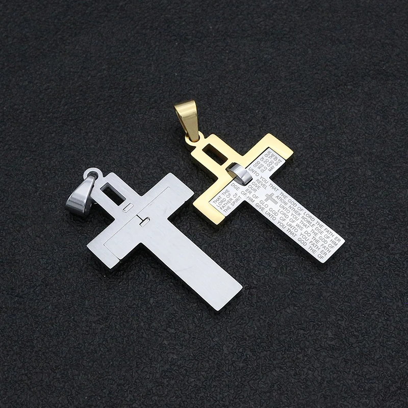 

New Arrivals Men Bible Cross Pendent Necklace Stainless Steel Gold-Steel Bible Cross Necklace Women/Men Jesus Statement Jewelry