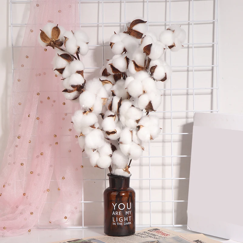 

New 3Pcs 10 Heads Cotton Stems Flowers Dried Flower Branch Plants Floral Decor For Bedroom Office Balcony Decoraotion