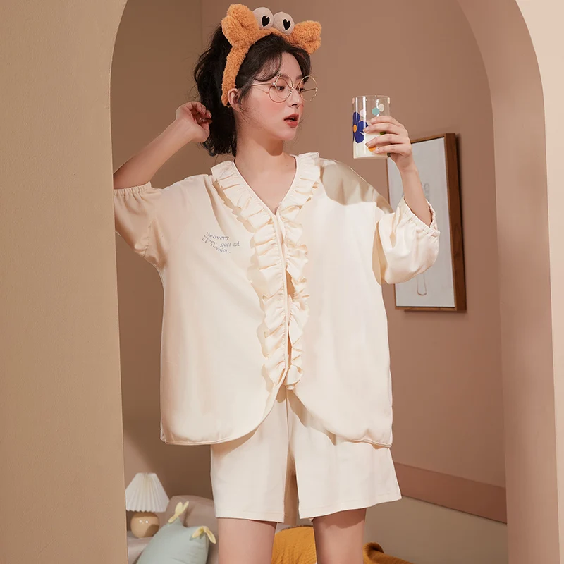 

Женский свободный топ с коротким рукавом, милая Пижама, домашняя одежда, модная мягкая натуральная хлопковая Женская Повседневная белая Пи...