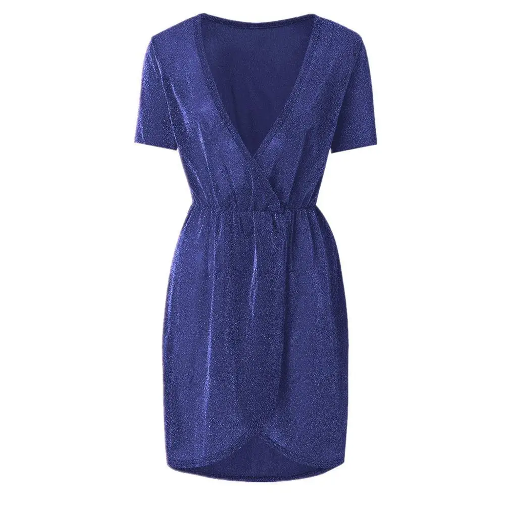 

V-neck irregular Sequin nightclub e short sleeve dress