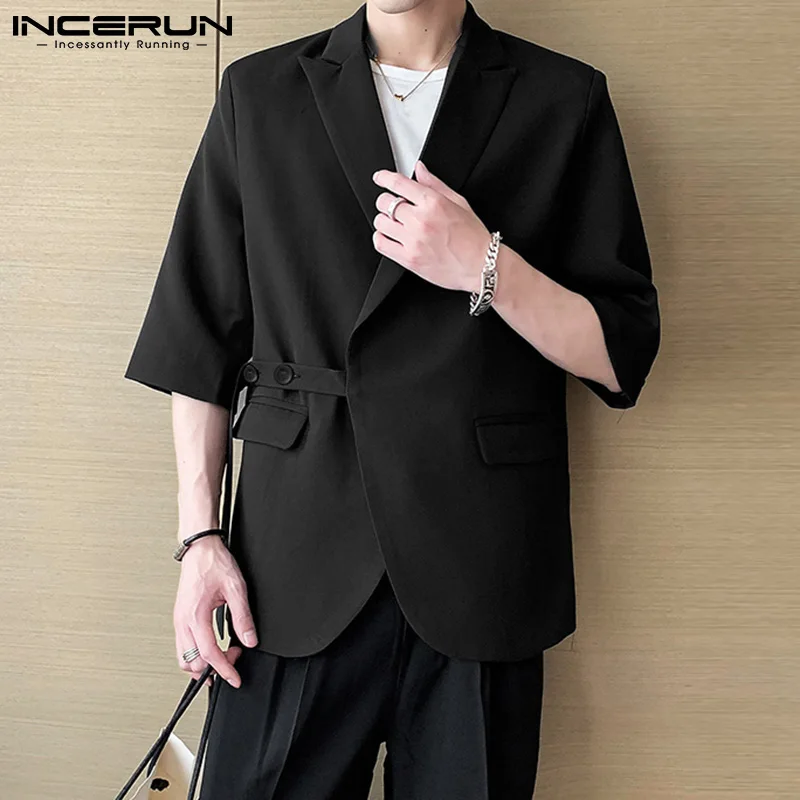 

INCERUN Fashion Men Blazer Turn Down Collar Solid Color 3/4 Sleeve 2022 Button Casual Suits Streetwear Elegant Leisure Coats Men
