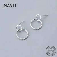 inzatt real 925 sterling silver minimalist round stud earring for fashion women birthday punk fine jewelry accessories gift