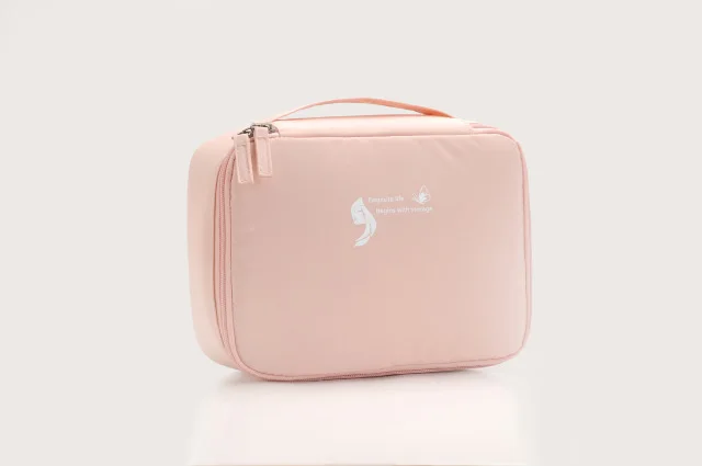 Pink-Cosmetic bag HMUNII портативная дорожная сумка для макияжа, водонепроницаемый ПВХ косметический комплект для органайзера для художников, набор кистей для макияжа и аксессуары для путешествий - Color: Pink-Cosmetic bag