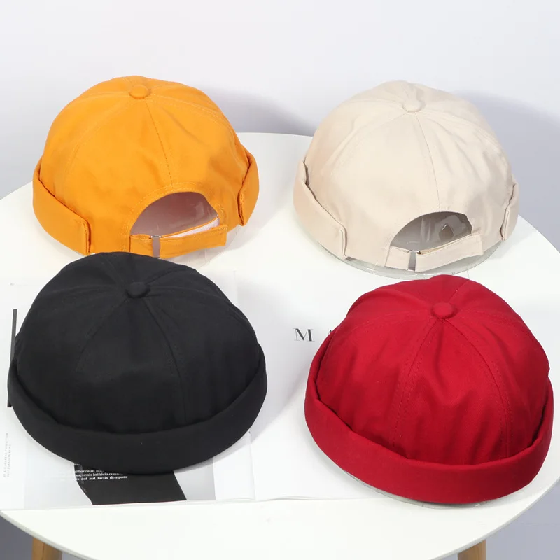 

New Men Street Casual Docker Sailor Biker Hat Loop Beanie Brimless Cap Fashion Unisex Pumpkin Vintage Black brimless Hip Hop Hat