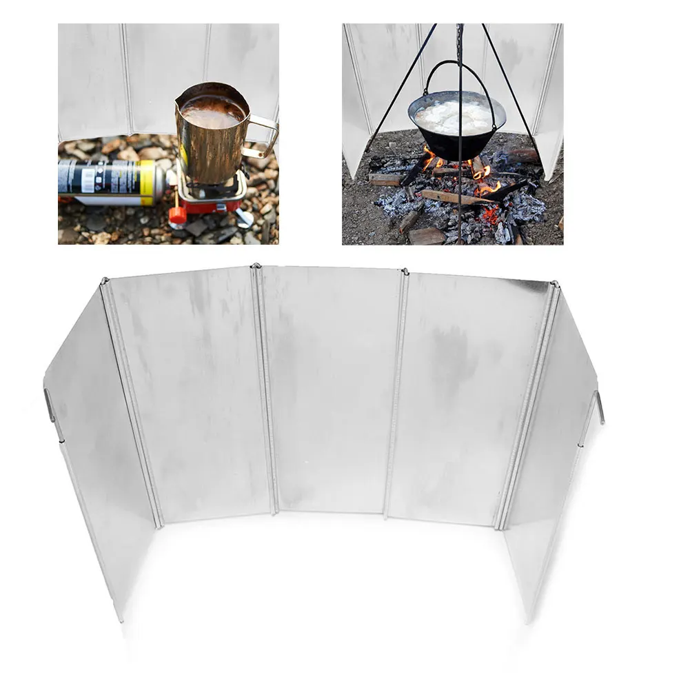 

5 Plate Foldable Aluminum Outdoor Stove Wind Shield Gas Burner Windshield Wind Protector Picnic Camping Stove Windscreen