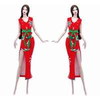red 16 bjd doll clothes for barbie doll outfit chinese style qipao dress for barbie clothes gown vest 11 5 dolls accessories