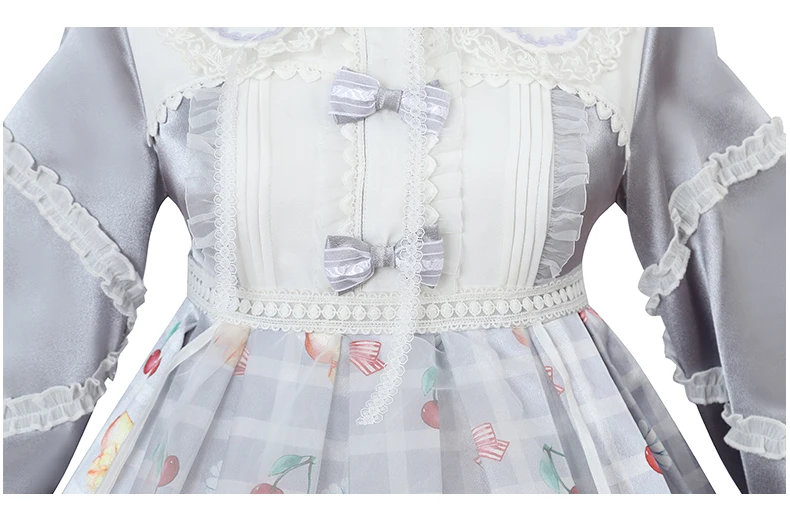

Japanese princess sweet lolita dress turndown collar lantern sleeve lace bowknot cute printing kawaii dress girl loli cosplay op