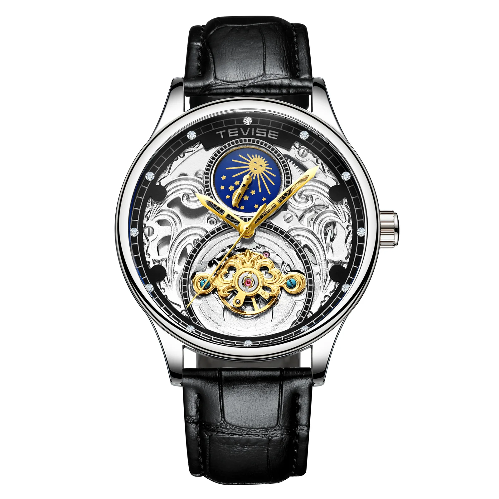 

TEVISE Hollow Automatic Mechanical Watch Moon Phase Tourbillon Men's Waterproof Watch
