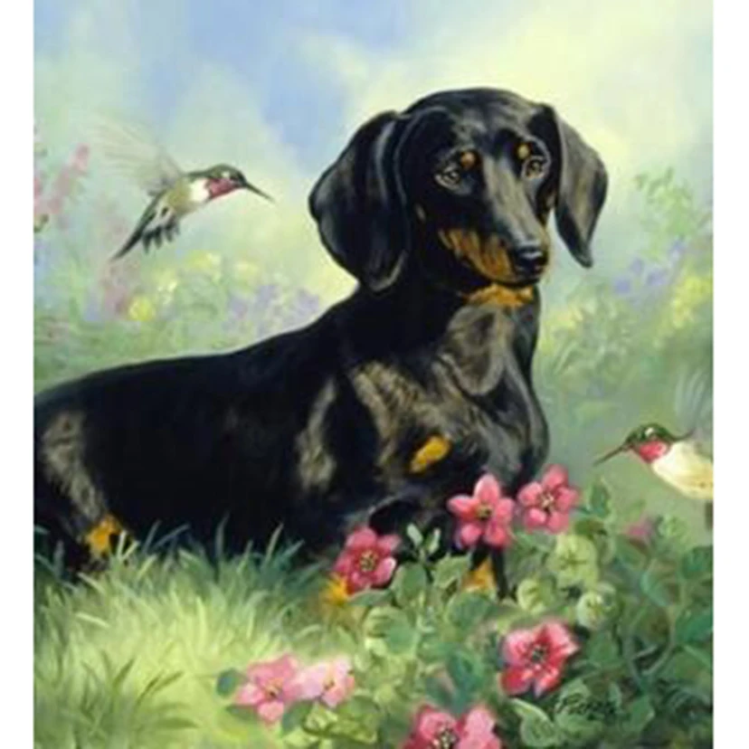 Алмазная живопись 5D сделай сам животное картина с маленькой черной собакой