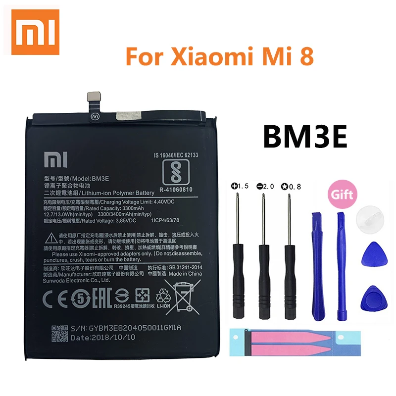 Xiao Mi Оригинальный аккумулятор для телефона BM3E Xiaomi Xiaomi8 8 Mi8 M8 настоящий 3400 мАч
