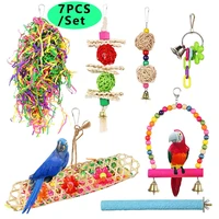 7pcsset parrot toy bird cage toys reliable chewable swing bite ball bell toy bird supplies