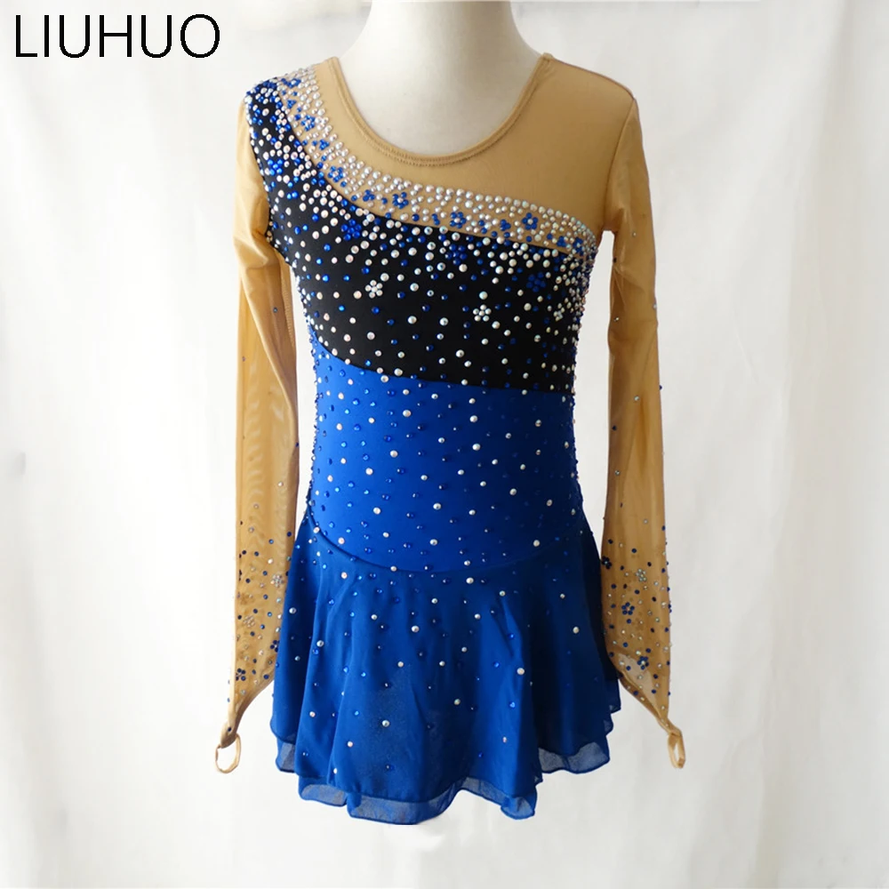 Платье для девочек LIUHUO катания на коньках синее женское платье бальных танцев из