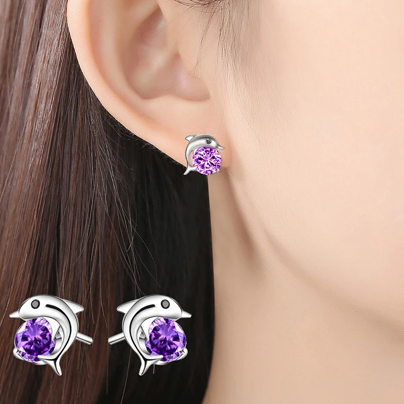 Милые романтические серьги гвоздики в виде дельфина для женщин s925 Серебряные