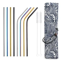 48pcs reusable high quality drinking straw 304 stainless steel metal straw with cleaner brush and bag bar party accessory