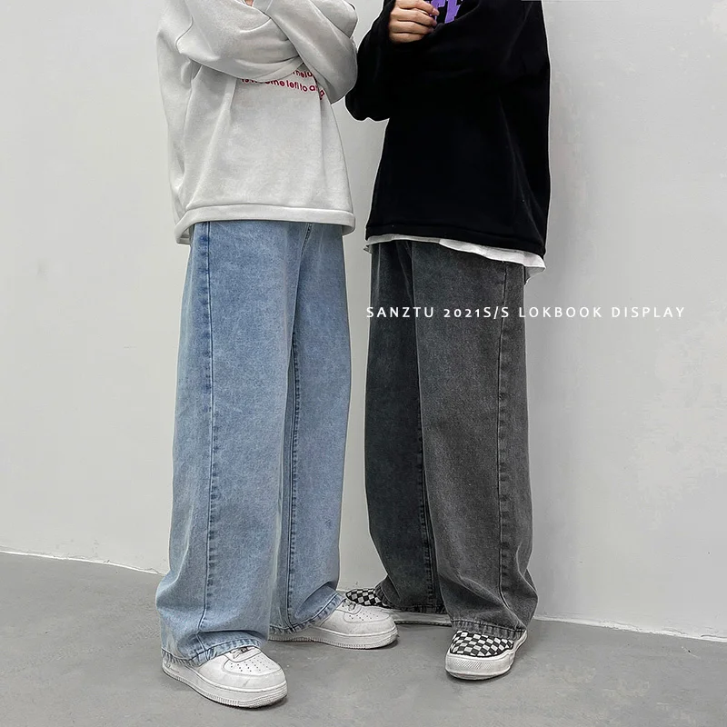 Blue/Black Baggy Jeans Men Fashion Retro Casual Wide-leg Jeans Men Streetwear Loose Hip-hop Straight Denim Pants Mens Trousers