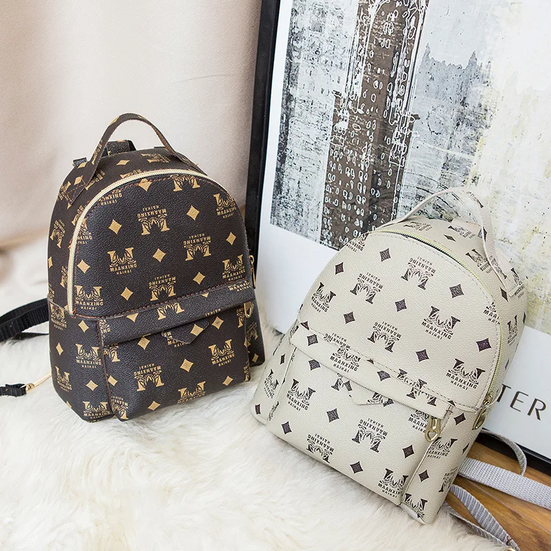 

Fashion Luxury Ladies Printed Leather Waterproof Zipper Backpack Student Notebook Mobile Phone Portable Messenger School Bag