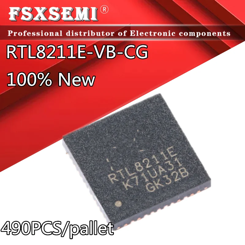 

490PCS/pallet 100% New RTL8211E-VB-CG RTL8211E QFN-48 Ethernet controller IC