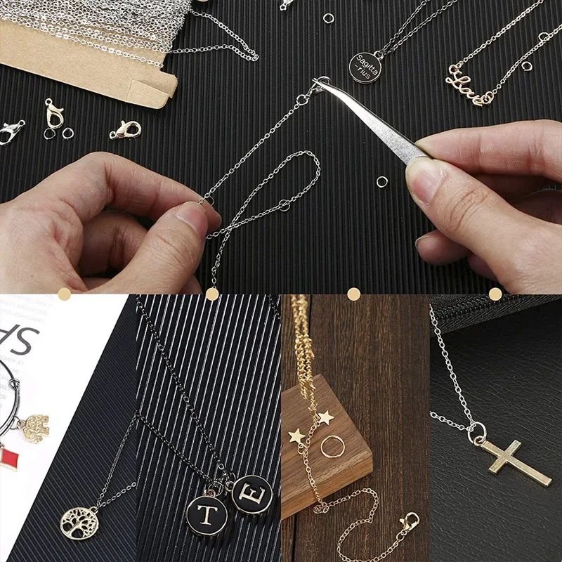 Набор цепочек для изготовления ювелирных изделий 246 шт. с изогнутым пинцетом и