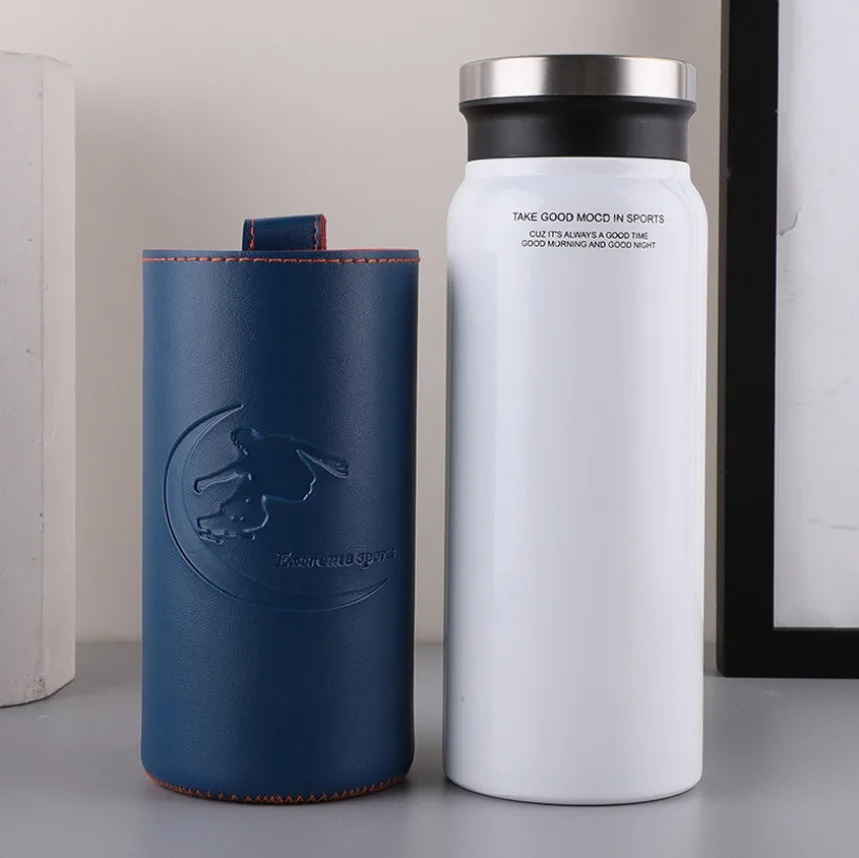 550/750ml Stainless Steel Vacuum Flasks Thermos Car Cup with Leather Case Portable Business Straight Outdoor Water | Дом и сад