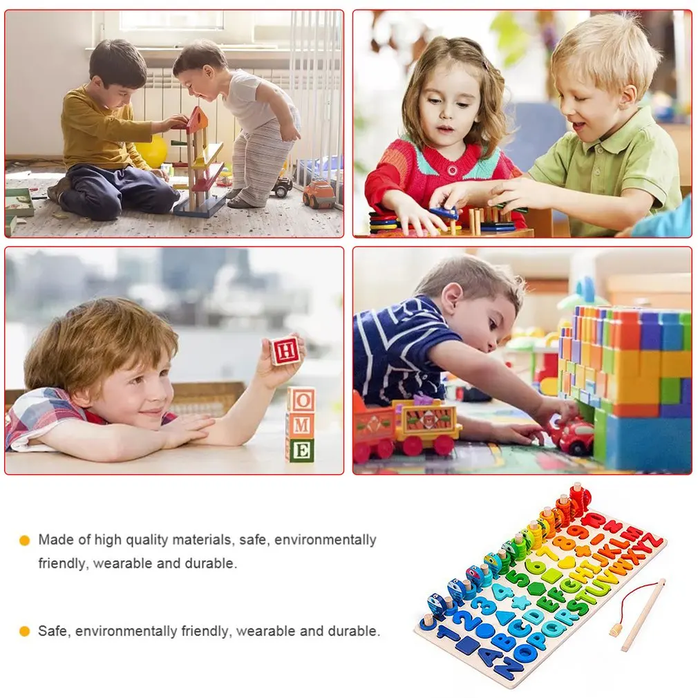 

Montessori Educational Wooden Toys Children Busy Board Math Fishing Children's Wooden Preschool Toy Counting Geometry