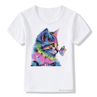 cute boys tshirt funny watercolor painting cats and dogs animal cartoon t shirt kids clothes cute girls t shirt summer kids tops