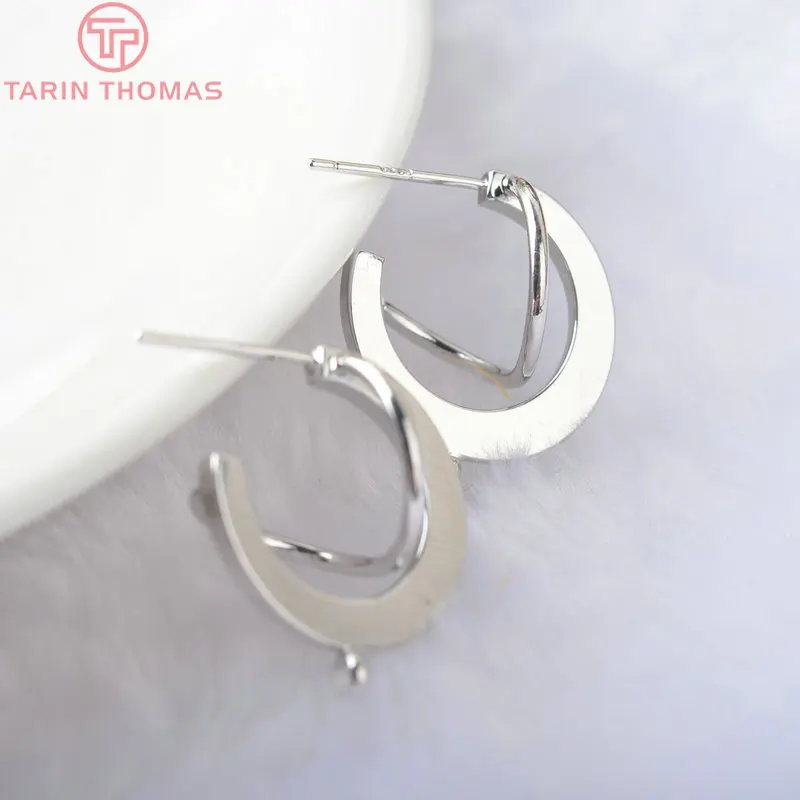 6 шт. 20 мм 24 к золотого цвета латунные круглые серьги-гвоздики с S-образной линией