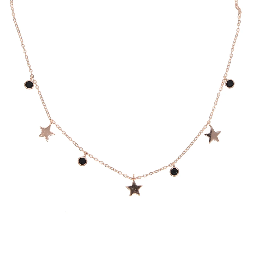 Ожерелье-чокер из розового золота и черного фианита в виде капли рождественский