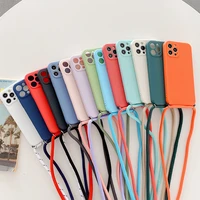for iphone 13 12 11 pro max mini xr xs x 7 8 6 6s plus se 2 strap cord chain lanyard square silicone phone covers soft tpu case