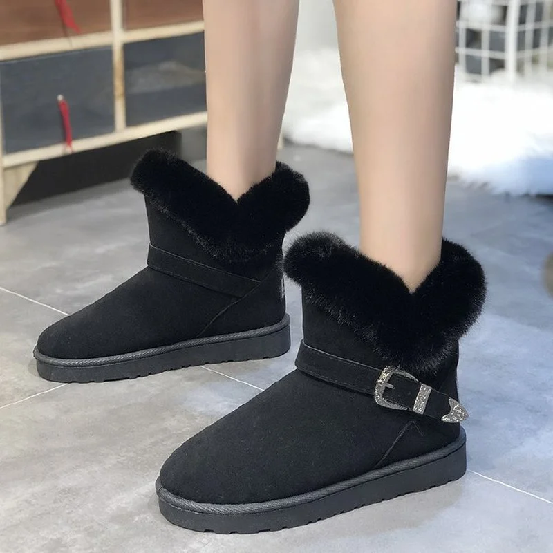 

Winter Women's Snow Boots Lovely Pure Color Flat Warm Cotton Shoes Tube Suede Genuine Non-Slip Girls Boot 2021 New Fashion