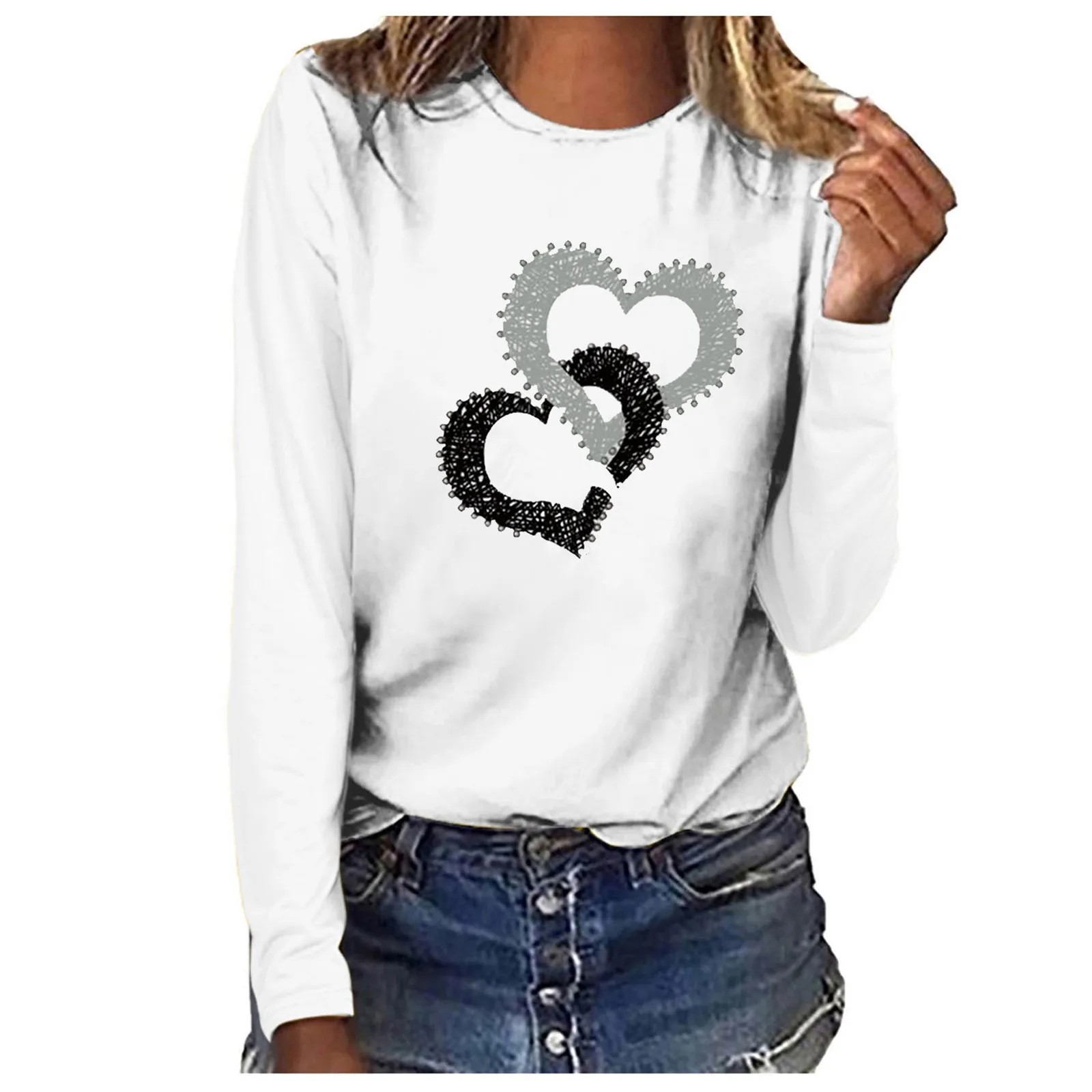 Женские топы с длинным рукавом Повседневная Свободная футболка круглым вырезом