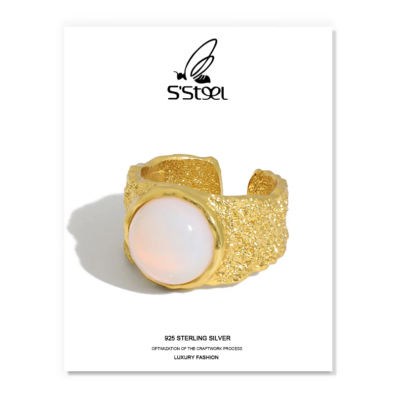 

S'STEEL Luxury Rings Gift For Women 925 Sterling Silver Oval Opal Designer Gold Open Ring Bijoux Femme Argent 925 Fine Jewellery