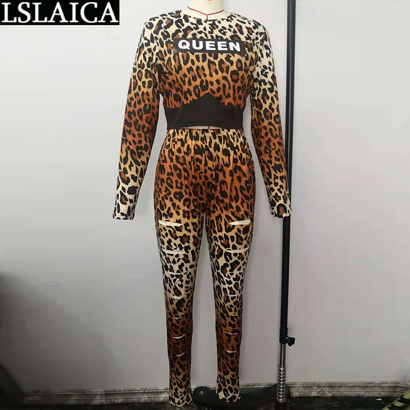 

Two Piece Set Women Leopard Letter Printing Elastic Waist Tracksuit Women Casual Fashion New Two Piece Outfits for Women