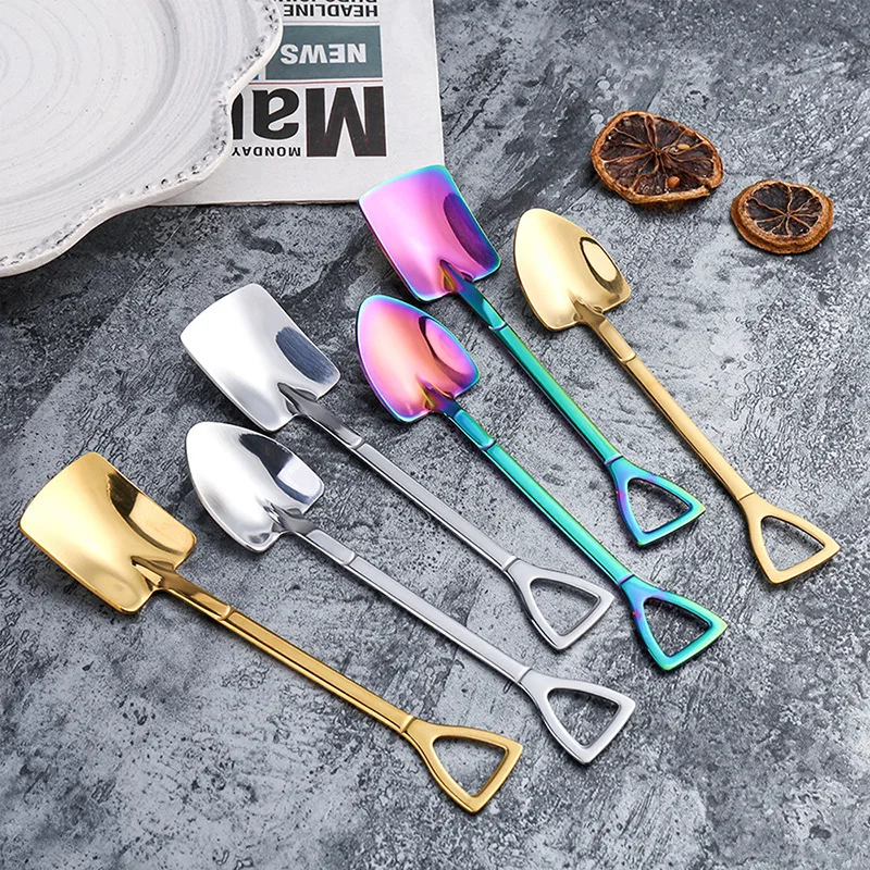 

Coffee Spoon Stainless Steel Iron Shovel Ice Cream Spoon Scoop Creative Spoon Tea-spoon Tableware Creative Dessert Mini Spoon