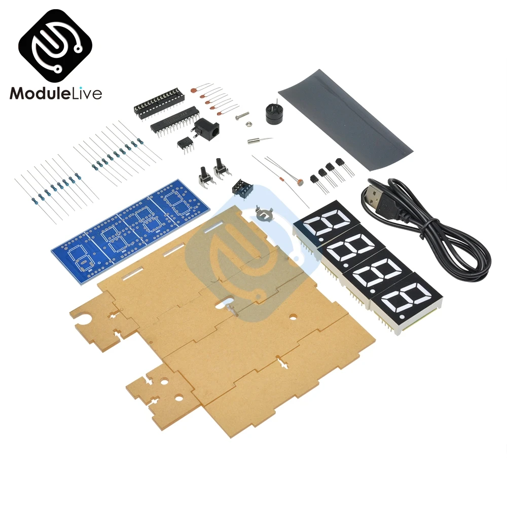 4 digit digital clock time light diy led electronic clock kit microcontroller control temperature thermometer diy kit module free global shipping