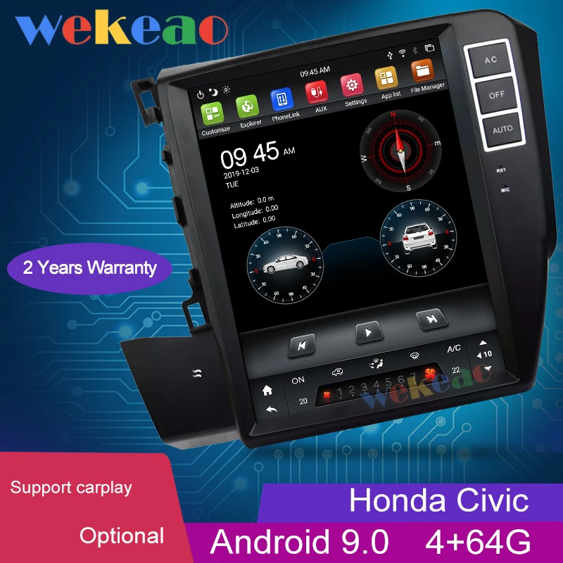Wekeao 10 4 ''вертикальный экран Tesla Style Android 8 1 автомобильное радио для Honda civic