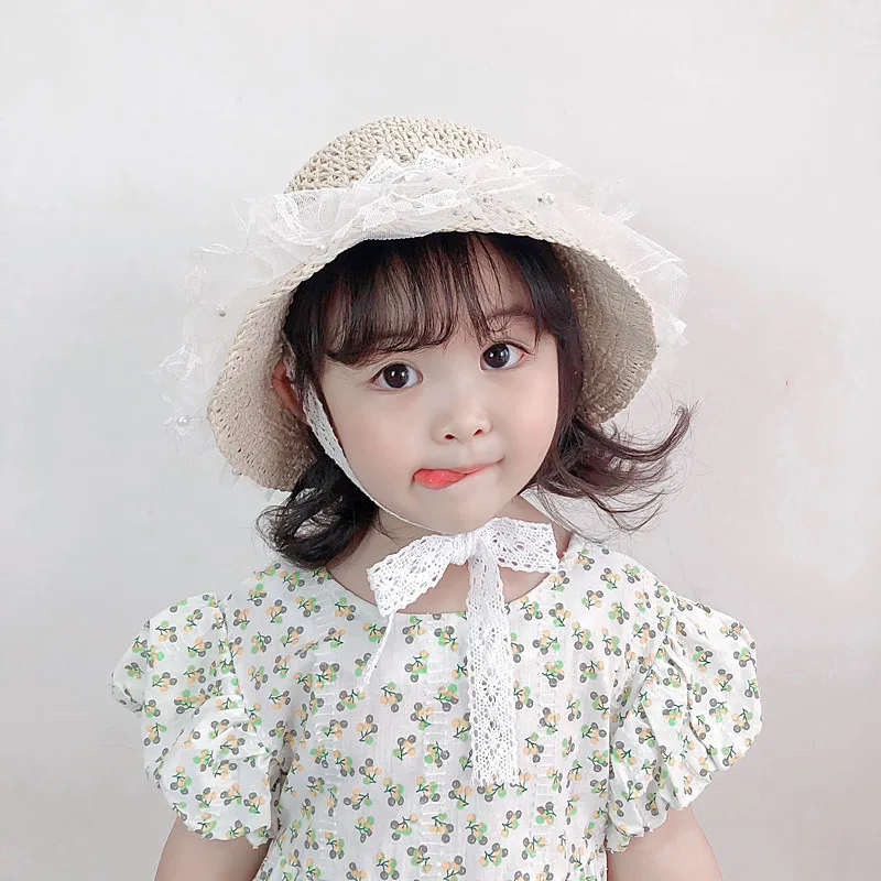 Шляпа детская соломенная с бантом Пляжная Панама от солнца широкими полями из