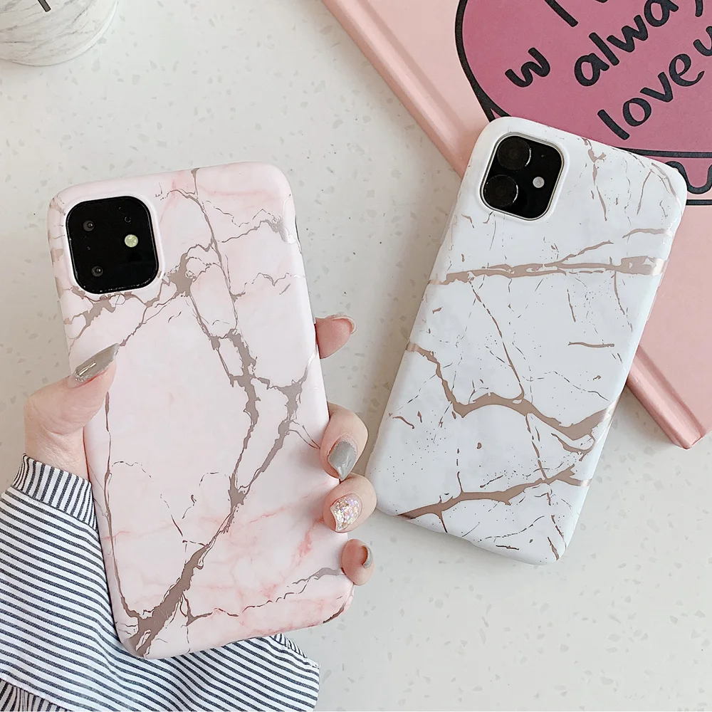 Роскошный чехол из розового золота и фольги для iPhone 8 7 6 6S Plus мраморный XS Max X XR
